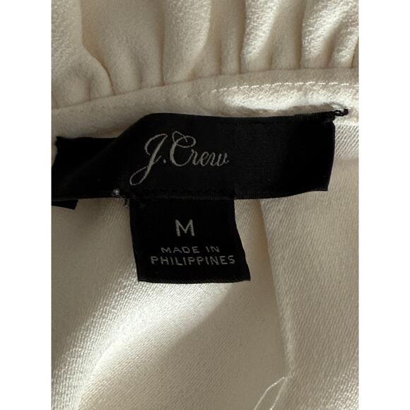 J.Crew Ruffle Neck Back Button Keyhole Balloon Long Sleeves Blouse M Cream #3302 - Picture 7 of 14